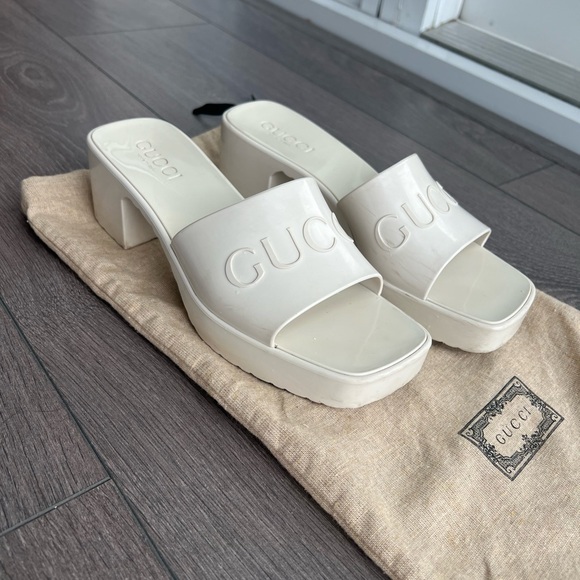 GUCCI Off-White Rubber Slide Heeled Sandals 36 - Picture 7 of 10